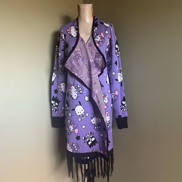 NWT Sanrio Hello Kitty Magic Card Hooded Purple Knit Cardigan Sweater - Picture 1 of 12
